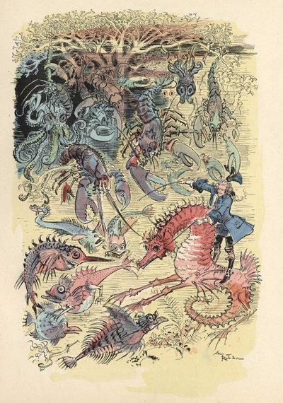 Illustration af Albert Robida i Baron de Munchausens historie og eventyr" (Munchhausen), H. Laurens Ed., slutningen af det 19. århundrede." af Albert Robida