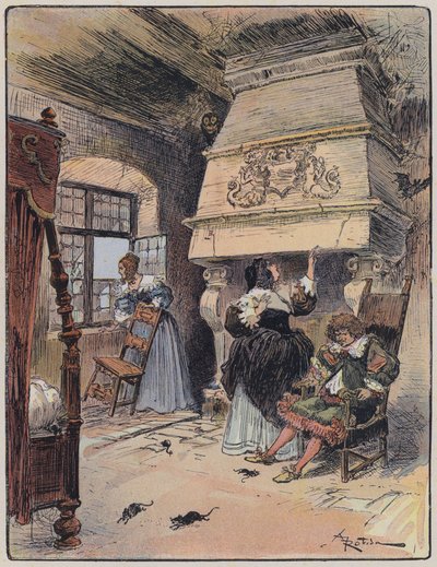 Illustration til Le Capitaine Bellormeau af og illustreret af A Robida (farve litho) af Albert Robida
