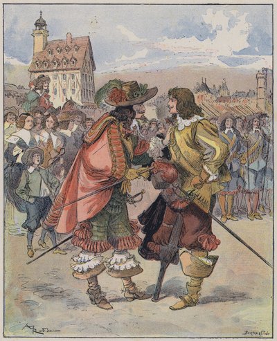 Illustration til Le Capitaine Bellormeau af og illustreret af A Robida (farve litho) af Albert Robida