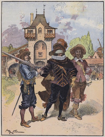 Illustration til Le Capitaine Bellormeau af og illustreret af A Robida (farve litho) af Albert Robida
