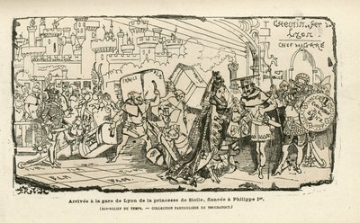 Kuva Albert Robidasta (1848-1926) Histoire de France tintamarresquessa, n. 1880 - Station, Ancien hallinto, Sisilia - Philippe I af Albert Robida