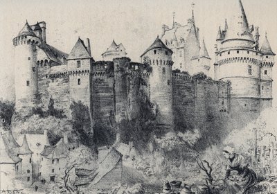 Chateau fort de Vitre i Ille-et-Vilaine - Det gamle Frankrig - Bretagne - tekst, tegninger og litografier, af Albert Robida (1848-1926) udateret slutningen af ​​1800-tallet af Albert Robida