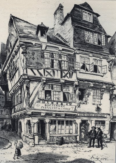 La venelle aux pastes i Morlaix - Det gamle Frankrig - Bretagne - tekst, tegninger og litografier, af Albert Robida (1848-1926) udateret sidst i det 19. århundrede af Albert Robida