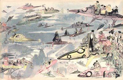 Forlader operaen i år 2000 (farve litho) af Albert Robida
