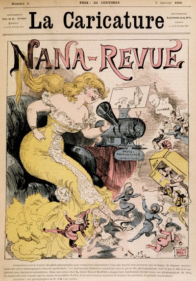 Nana-Revue: tegneserie om Zola og hendes værk "" Nana"" af Robida - i "" La Caricature""" fra 03/01/1880 af Albert Robida