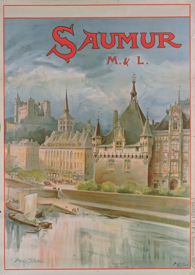 Saumur plakat (farve litho) af Albert Robida