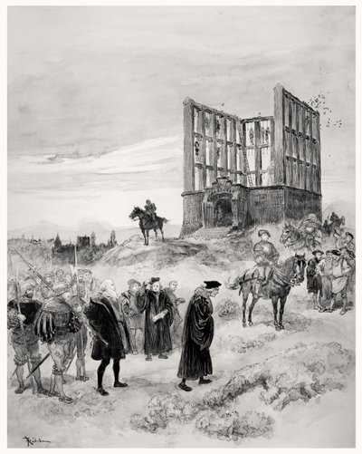 Superintendenten Jacques de Semblancay (ca. 1445-1527) dømt til døden, på vej op til Montfaucon Gibbet, 1909 (wc på papir) af Albert Robida