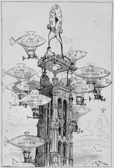 Areocabs-stationen i St. James Tower ved Robida af Albert Robida