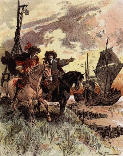 Kaptajn Bellormeaus generthed - "" Bellormeau inspicerede Fort Philippe"". Karakter fra Albert Robidas bog. Forside "" Den lille franskmand illustreret""" af 16/12/1899. af Albert Robida