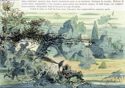 Undersøisk krigsscene. I "Krig i det 20. århundrede" af Robida, slutningen af det 19. århundrede. af Albert Robida