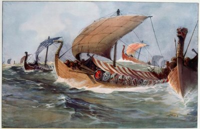 Drakkar. Vikingernes langskibe under sejl af Albert Sébille