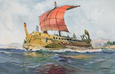 Let skib fra den klassiske græske periode (farvelitografi) af Albert Sébille
