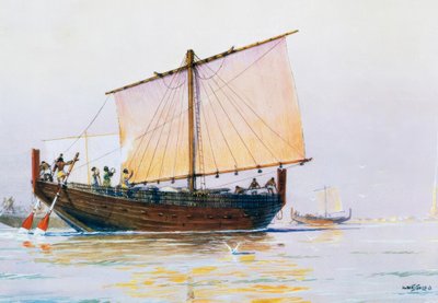Fønikisk handelsskib ankommer til Pharos af Albert Sébille