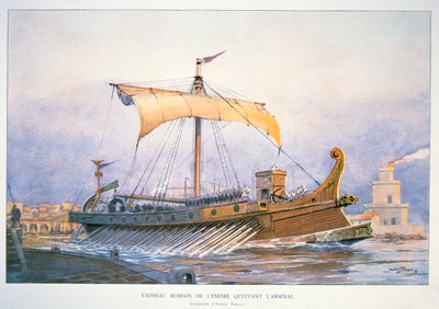 Romersk kejserligt skib forlader havnen, ca. 1930 (farvelitografi) af Albert Sébille