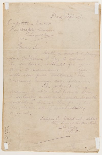 Brev til konkurrenceredaktøren, 23. september 1917 af Albert Warbrick