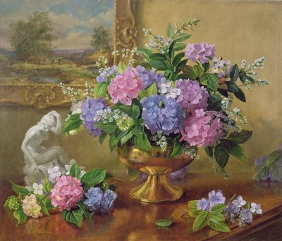 AB211B Stilleben af hortensiaer og syrener af Albert Williams