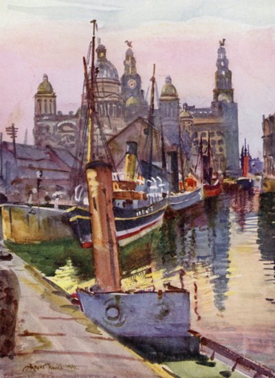 Liverpool, Canning Dock (farve litho) af Albert Woods