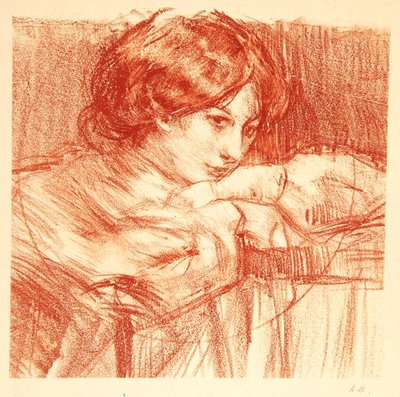 Ung dame læner sig op ad krydsede hænder, 1902 af Albert de Belleroche