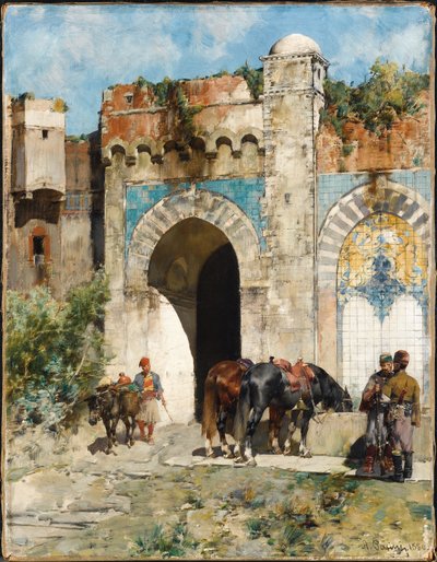 Vanding af hestene, 1880 af Alberto Pasini