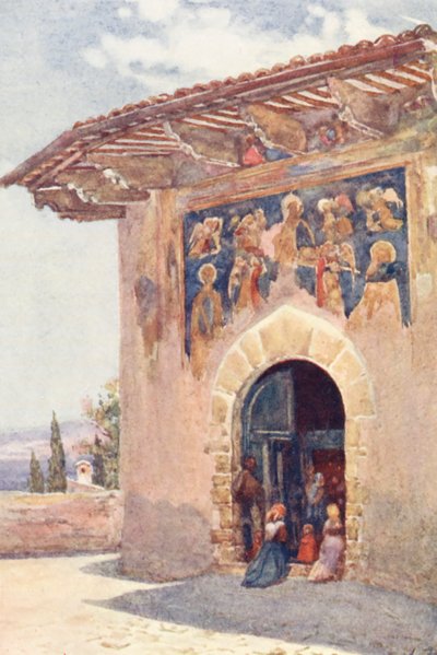 Pilgrimskapellet, Assisi (farvelitografi) af Alberto Pisa