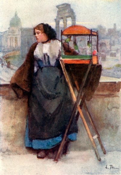 Pige, der sælger fugle i Via del Campidoglio af Alberto Pisa