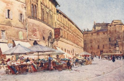Markedspladsen, Perugia (farvelitografi) af Alberto Pisa