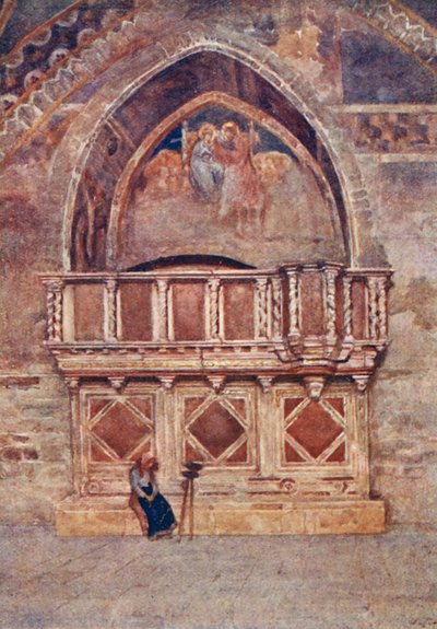 Prædikestol, den nedre kirke, S. Francesco, Assisi (farvelitografi) af Alberto Pisa