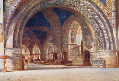 Den nedre del af kirken S. Francesco, Assisi (farvelitografi) af Alberto Pisa