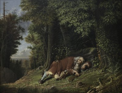 Rip Van Winkle i søvne, 1879-80 (olie på lærred) af Albertus D.O Browere
