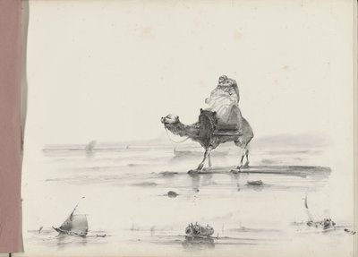 Mand rider på en kamel langs en kyst af Albertus van Beest