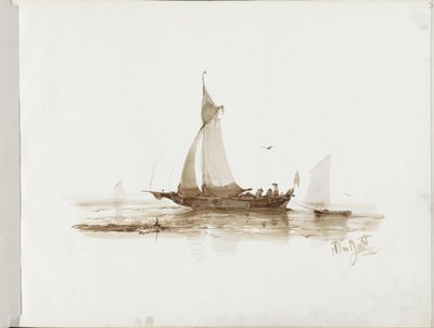 Sejlskib med figurer på vandet af Albertus van Beest