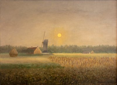 Vindmøller ved Latem ved Moonlight af Albijn Van den Abeele