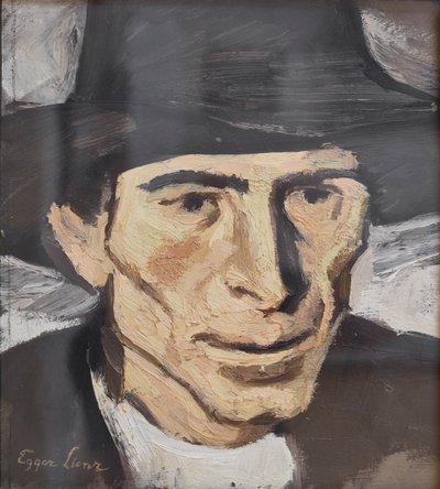 Hovedet af en bonde (olie på pap) af Albin Egger Lienz