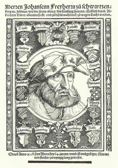 Johann af Schwarzenberg, tysk moralist, digter og reformator (stik) af Albrecht (after) Durer or Duerer