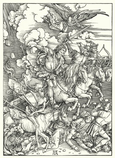 Apokalypsens fire ryttere (gravering) af Albrecht (after) Durer or Duerer