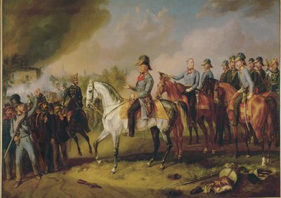 Feltmarskal Johann Joseph Wenzel Radetzky og hans generalstab før Milano ... (maleri på lærred) af Albrecht Adam