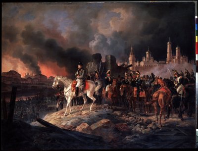 ""Moskva-brand den 15.09.1812"" Byens guvernør, grev Rostopchin, fik byen sat i brand, da Napoleon I