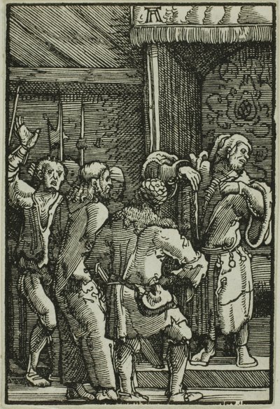 Kristus før Kajfas, fra Menneskets fald og forløsning af Albrecht Altdorfer