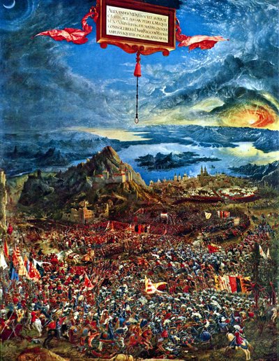 Tysk: Historienzyklus: Alexanderschlacht (Schlacht bei Issus) Slaget om Alexander ved Issus af Albrecht Altdorfer