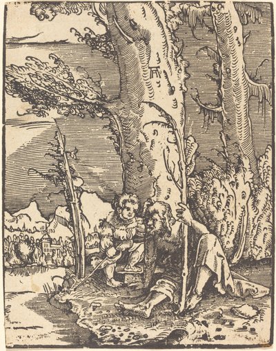 Sankt Christopher sidder ved en flodbred af Albrecht Altdorfer