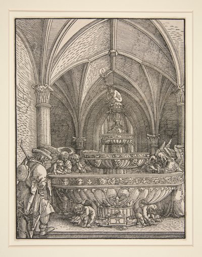 Den hellige familie på flugt til Egypten ved et springvand af Albrecht Altdorfer