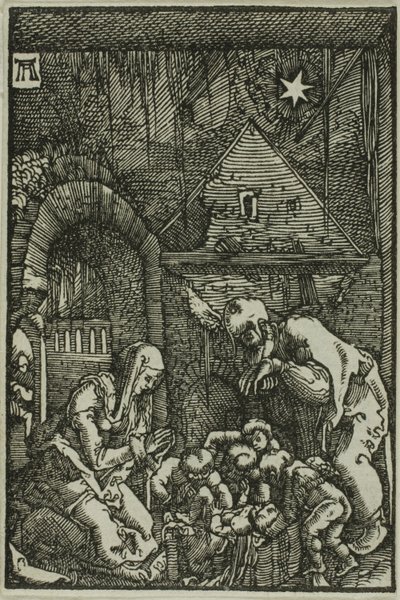 Fødselen, fra Menneskets Fald og Forløsning af Albrecht Altdorfer