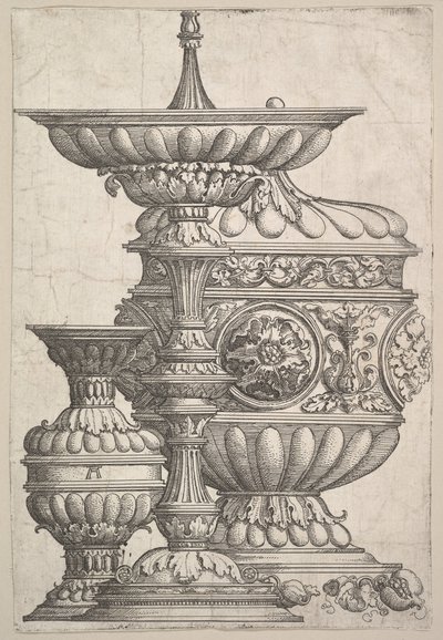 Tre elegante fartøjer på en hvid baggrund, ca. 1525. af Albrecht Altdorfer