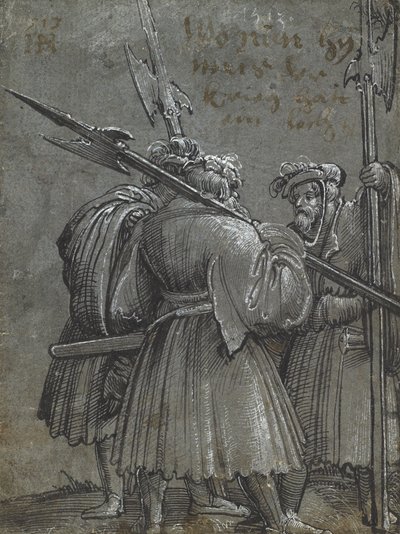 Tre nattevagt, 1513 (tegning på blåt gråt papir) af Albrecht Altdorfer