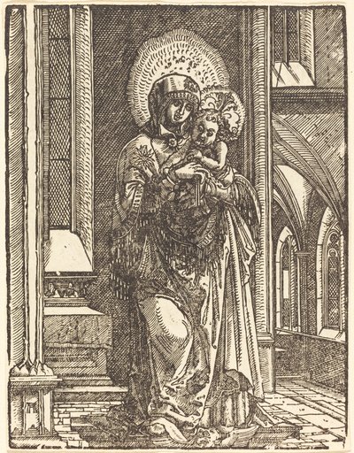 Jomfru og barn i en kirke af Albrecht Altdorfer