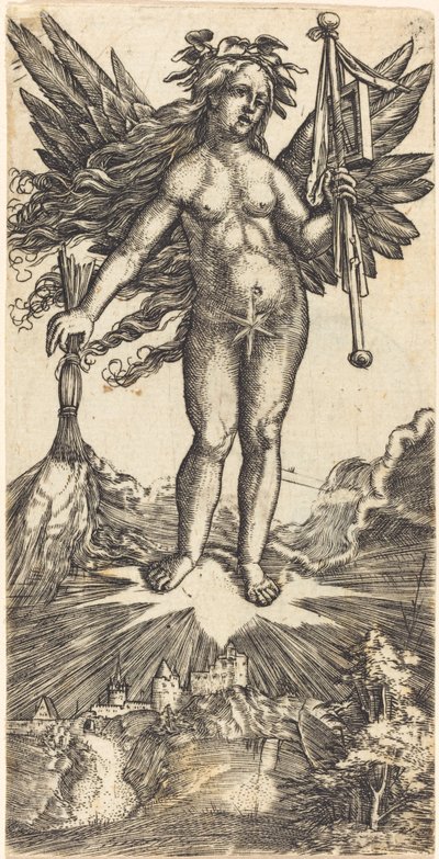 Bevinget kvinde på en stjerne af Albrecht Altdorfer