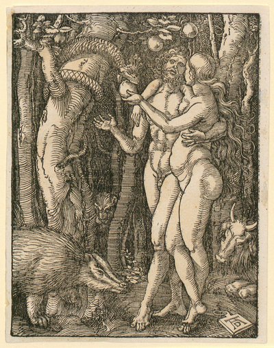 Adam og Eva, blad 2 fra serien "Den lille træsnitspassion" af Albrecht Dürer