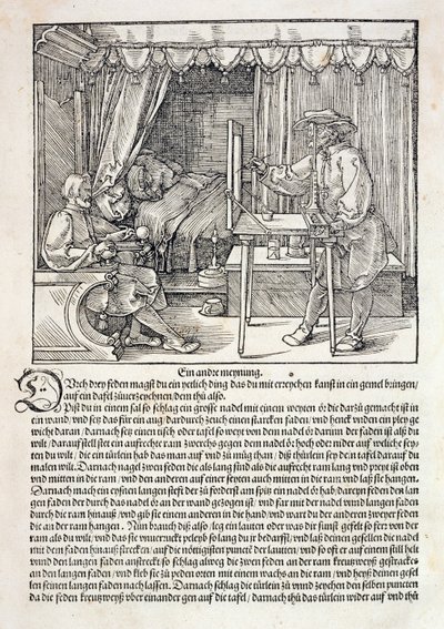 Kunstner bruger Durers tegnemaskine til at male en figur, fra "Kursus i tegnekunst" af Albrecht Durer, udgivet i Nürnberg 1525 (se også 310983) af Albrecht Dürer