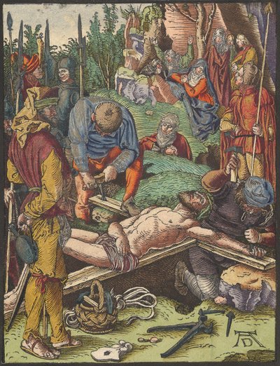 Kristus naglet til korset, fra den lille træsnitspassion.n.d. af Albrecht Dürer