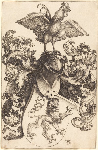 Våbenskjold med en løve og en hane af Albrecht Dürer